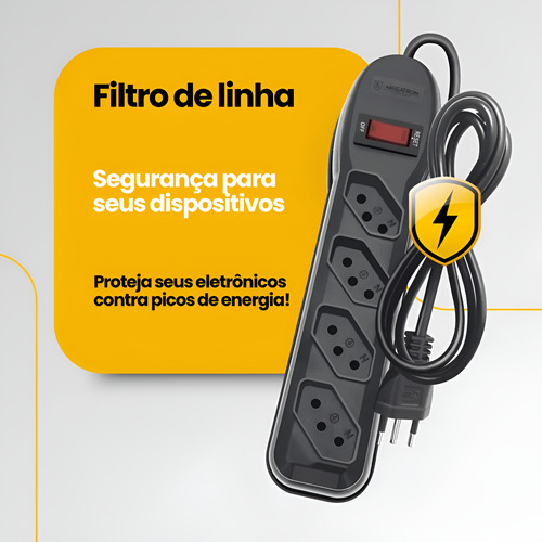 Filtro De Linha 4 Tomadas 1 Metro Extensão Régua Com Fusível