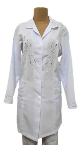 Jaleco Branco Feminino Oxford Bordado Em Rechilieu