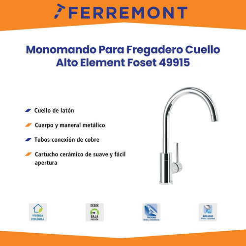 Monomando Para Fregadero, Cuello Alto, Foset Element 49915