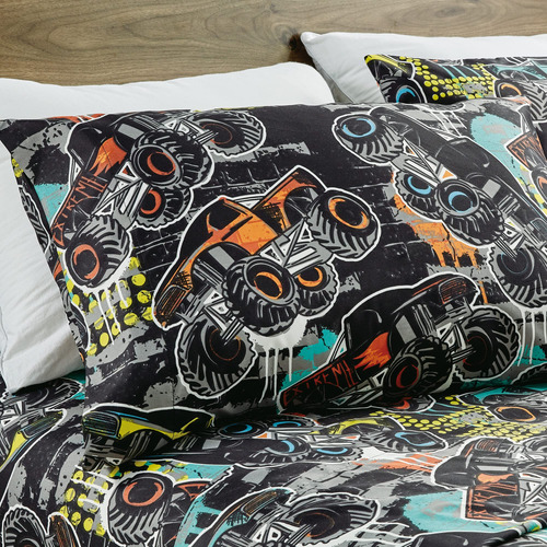 Juego De Sábanas Para Niños Monster Truck Racing Tamaño Quee