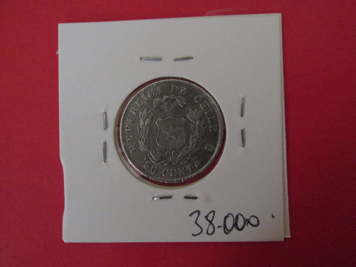 Antigua Moneda Chile 20 Centavos Plata Año 1872 Muy Escasa (Usado)
