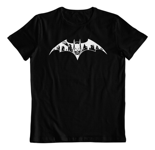 Polera Negra Algodon Estampado Dtf Batman Batarang Logo