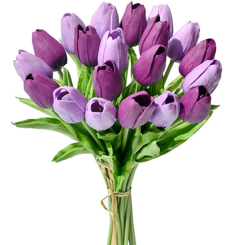 20 Tulipanes, Flores Artificiales Mandys - Tonos De Morado.