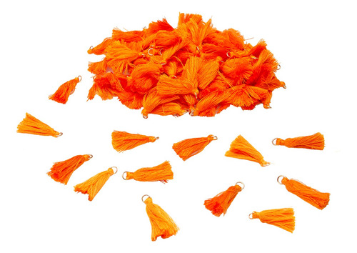 100 Mini Borlas Con Argolla Bisuteria Color Naranjo 3,5 Cms