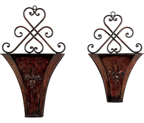 Deco 79 Metal Scroll Indoor Outdoor Hanging Wall Planter, Se Brown Deco 79