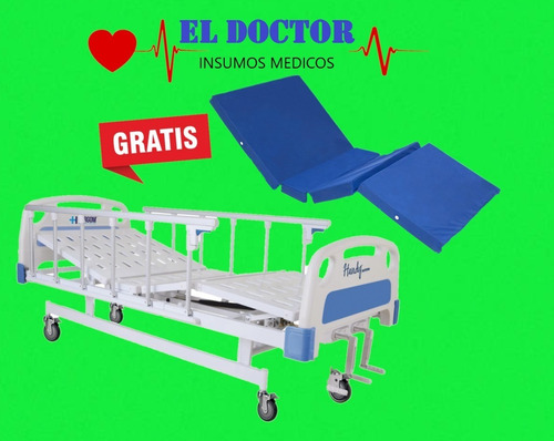 Imagen 2 de 3 de Cama Hospitalaria Manual 2 Posiciones + Colchón Ortopédico