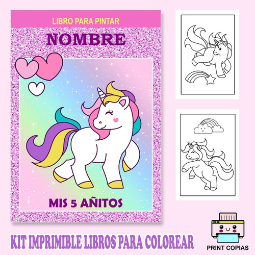 Kit Imprimible Librito Para Pintar  Y Personalizar Unicornio