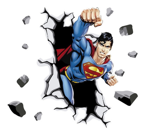 Imagen 2 de 4 de Vinilos Decorativos Superman Atravesando Pared Superheroe