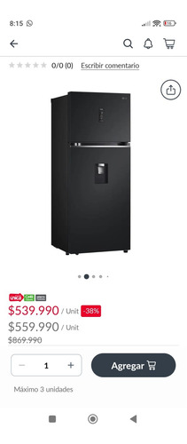 Refrigerador Lgtop Mount 383lts No Frost Vt40apmc Con Thinq (Usado)