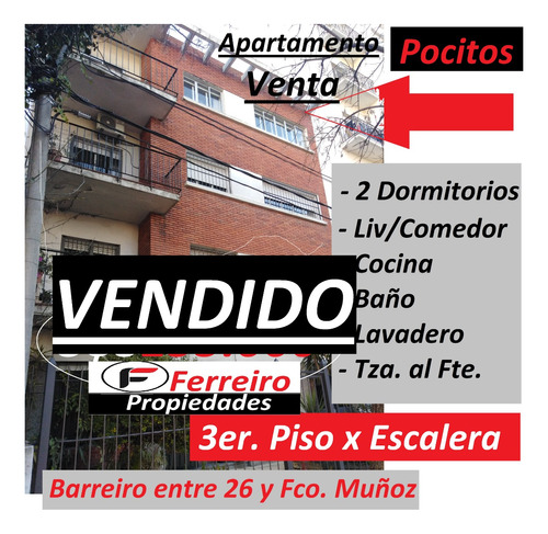 Pocitos - Sobre Barreiro Venta - 3ro. X Escalera 2 Dormitorios Cocina Baño Lavadecro Living Comecdor Terraza Todo Al Frente