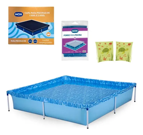 Kit Piscina 1500 Litros + Boia De Braço Verde + Capa E Forro
