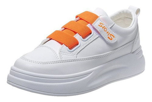 Zapatos De Tenis Casuales Confort Blancos Velcro Para Mujer