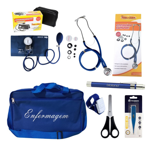 Kit Para Enfermagem Azul Premium Com Aparelho De Pressão