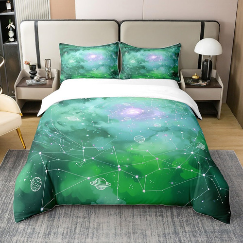 Manfei Funda Nórdica De Algodón Con Diseño De Galaxia Verde