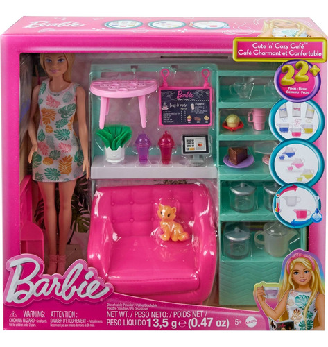 Set Muñeca Barbie Cafetería 22 Accesorios Original Mattel.