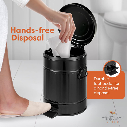 Basurero De Baño Pequeño De Granja, Color Negro Mate Con Tap