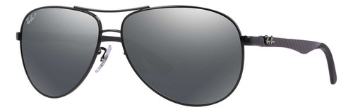 Gafas De Sol Polarizadas Ray-ban Rb8313 002/k7 De Fibra De Carbono, Color Negro, Marco Negro, Color Varilla Negra, Lente Negra, Color Plateado, Diseño De Aviador