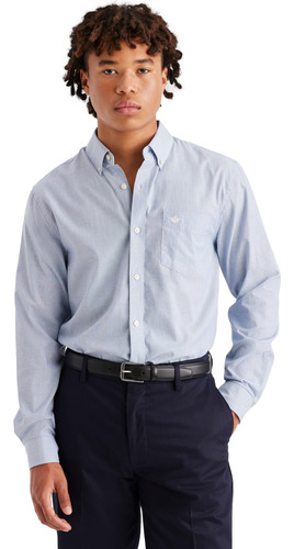 Camisa Hombre Ls Stain Defender Classic Fit Celeste Dockers