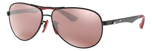 Anteojos De Sol Polarizados Ray-ban Carbon Fibre Scuderia Ferrari Collection Standard Con Marco De Fibra De Carbono Color Matte Black, Lente Silver Espejada/chromance, Varilla Black/red De Fibra De Ca