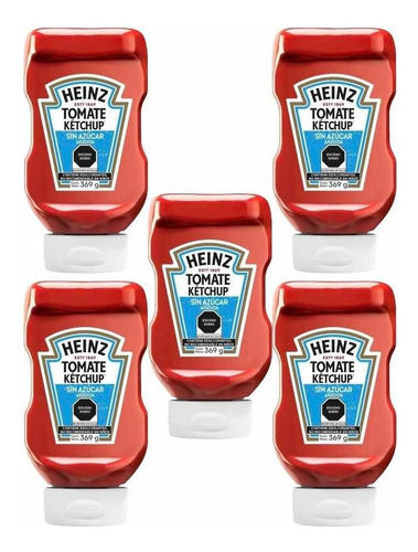 5 Pack Catsup Heinz Ketchup Sin Azúcar 369 Gr Salsa Tomate