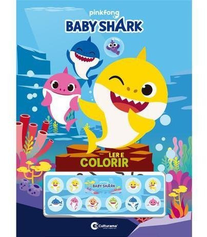 Livro Baby Shark Ler E Colorir Com Adesivos