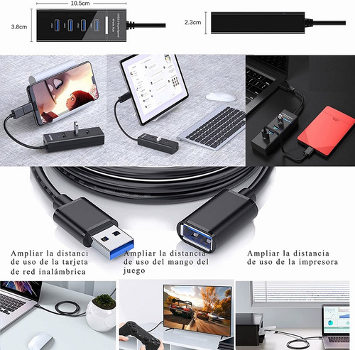 Imagen 4 de 7 de Hub Usb 3.0 4 Puertos Expansor Multi Para Laptop Pc 4 En 1