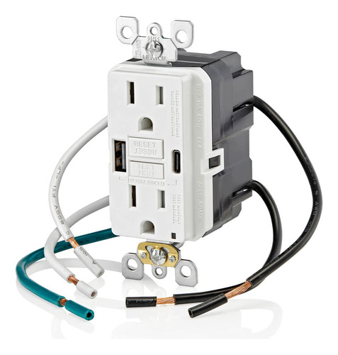Cargador Usb Tipo A Y C Gfci Autocomprobación 15a Blanco