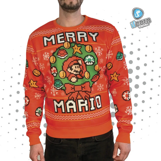Merry Mario Bros Sueter Navidad 