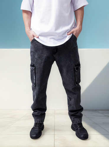 Pantalón Jean Hombre Mom Cargo