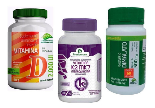 Imagem 1 de 5 de Vitamina K2 + Magnésio Dimalato E Vitamina D3 Super Promoção