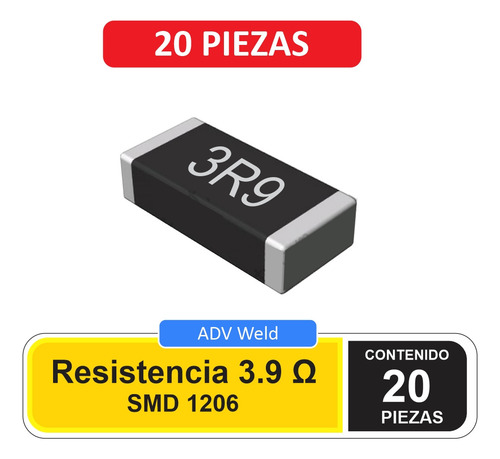 3r9 3.9 Ohm Smd Resistencia 20 Pz Tamaño 1206