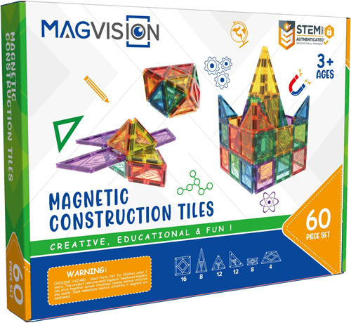 Magvision Juego De Azulejos Magnéticos De Construcción De 60