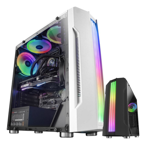 Gabinete Gamer Led Rgb Frontal Rgb Triplo Controlável Branco Mid Tower Torre Lateral Em Acrílico Mini-itx Micro-atx Atx Usb 3.0 Cabe Até 5 Fans - Ciclo Digital