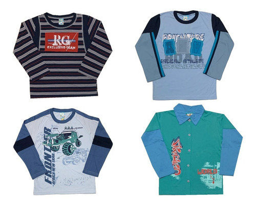 Roupa Infantil  Kit 5 Camiseta Manga Longa Menino Promoção