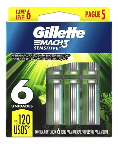 Carga Gillette Mach 3 Sensitive Com 6 Unidades