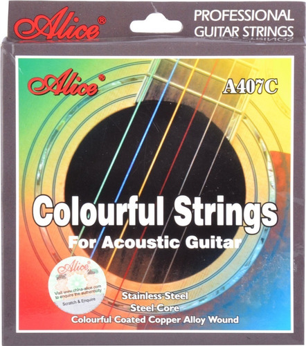 Imagen 1 de 1 de Encordadura A407c Colores Acero Alice P/guitarra Acústica