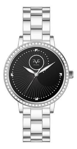 Reloj De Mujer V1969 Italia 1121-17 Plateado Fondo Negro