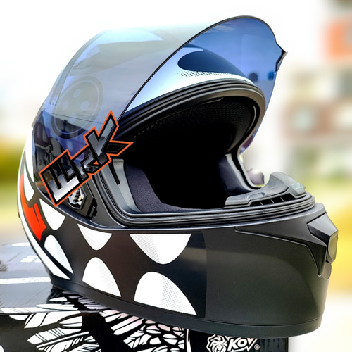 Casco Moto Negro Blanco Kov Pixel Integral Certificado Rojo