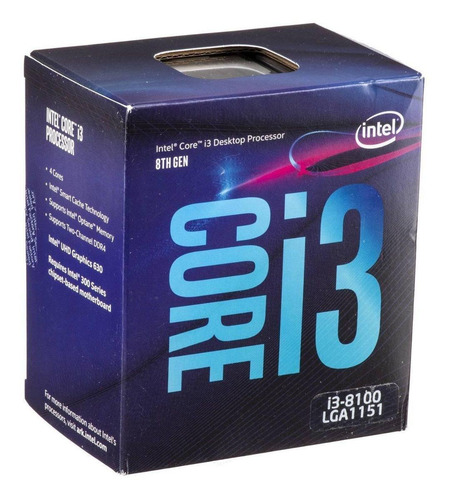 Processador gamer Intel Core i3-8100 CM8068403377308 de 4 núcleos e 3.6GHz de frequência com gráfica integrada