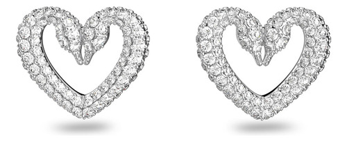 Aretes Swarovski Botón Una Corazón Pequeño Blanco Baño Rodio