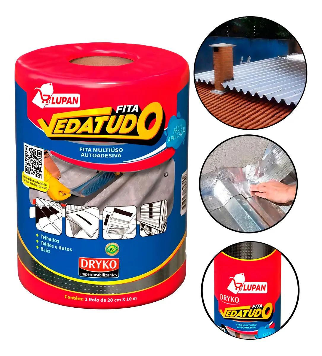 Manta Asfáltica 20cm x 10m Autoadesiva Aluminizada Telhado Vedatudo
