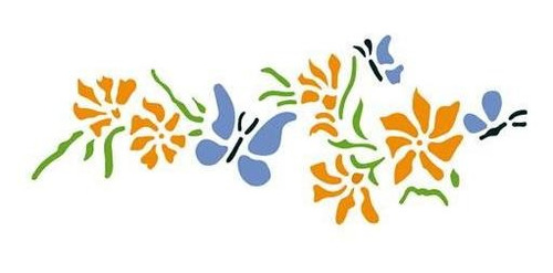 Stencil Floral Mariposas C/flores 33x14 Cm