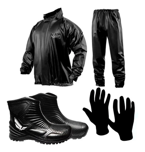 Traje Equipo De Lluvia Delta Brasil + Botas + Guantes - Fas