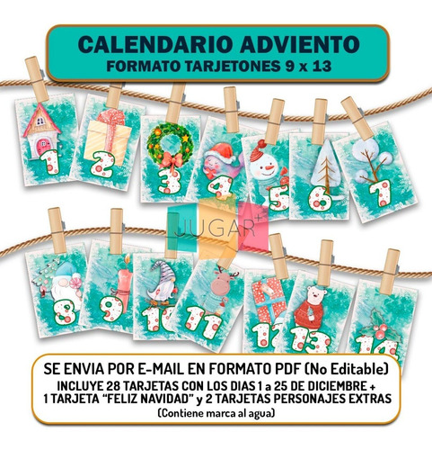 Kit Imprimible Calendario De Adviento Navidad Tarjetas Deco