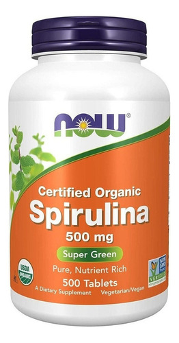 Spirulina 500mg 500tabletas, Espirulina, Now,