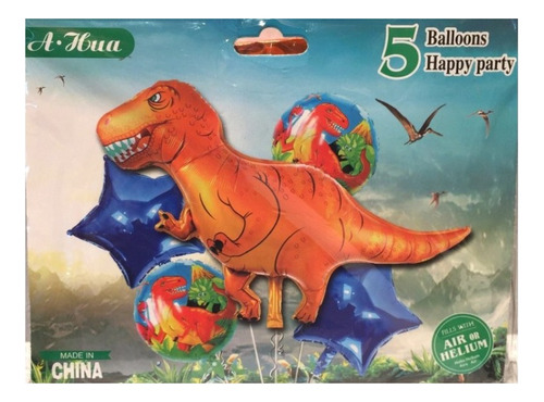Set De Globos Metalizados X 5 Unidades Modelo Dinosaurios