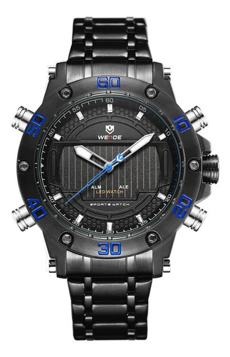 Relógio Masculino Weide Anadigi Wh-6910 - Preto E Azul