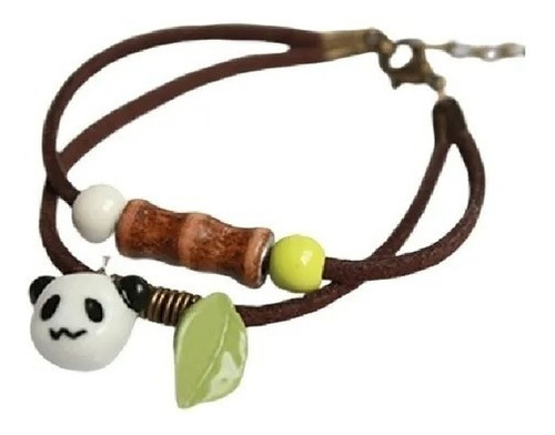 Pulsera Cuentas Cerámica Oso Panda Bambú Vintage Para Mujer