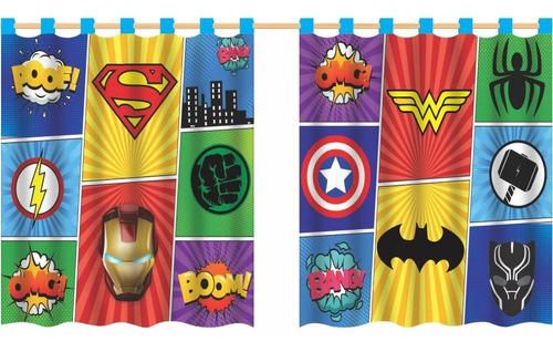 Cortina Infantil Decoração Quarto Criança Super Heroi 2,80m