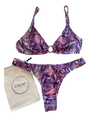 Bikini Reptil Violeta Con Triangulo Fijo Y Colaless